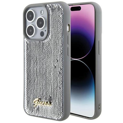 Pailletten Schriftzug Metallgehäuse für iPhone 15 Pro – Silber